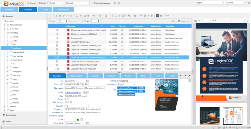 LogicalDOC document management software showing document organization, metadata and integrated PDF preview