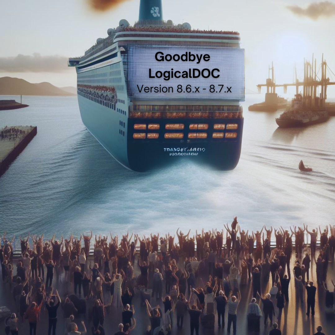 Back of a cruise ship with farewell sign for LogicalDOC 8.8.7