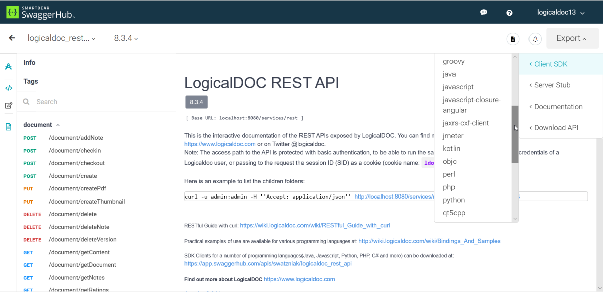 LogicalDOC REST API at SwaggerHub