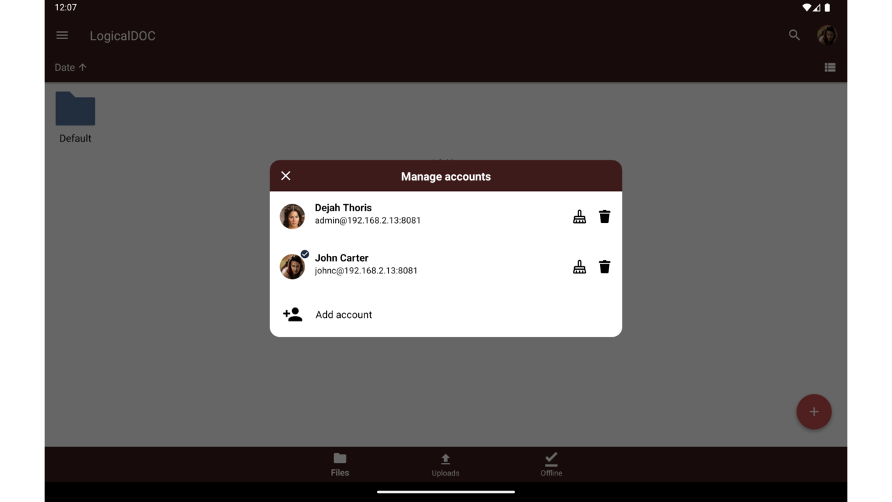 Manage multiple LogicalDOC accounts in one app