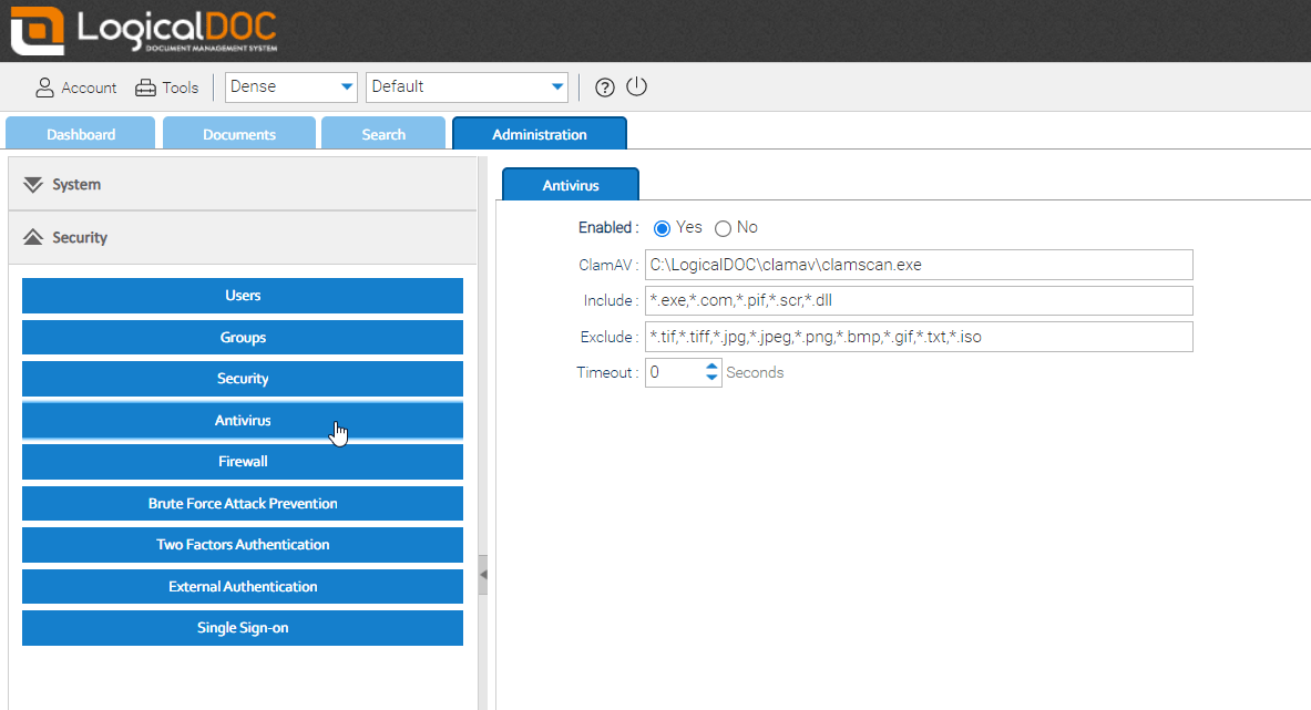 Antivirus tool settings in LogicalDOC