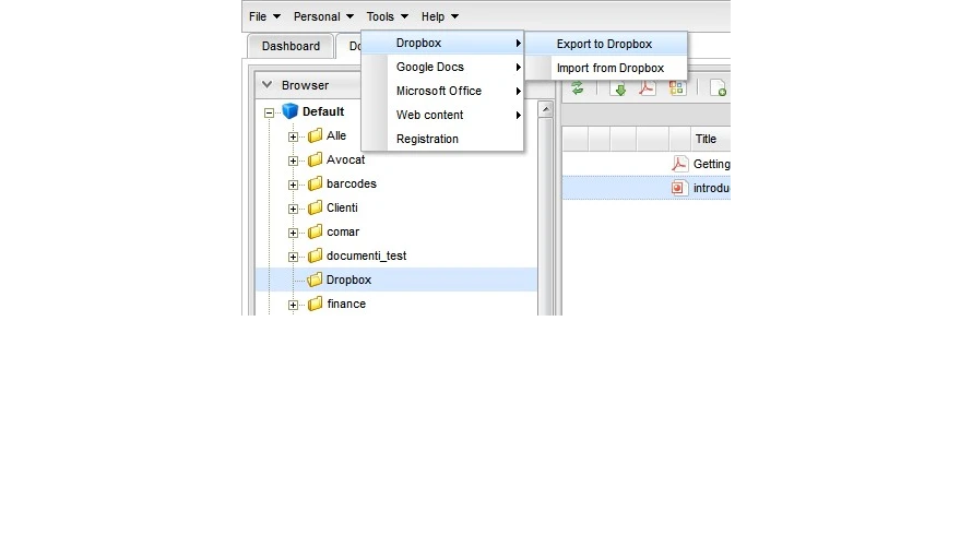 Export Documents to Dropbox