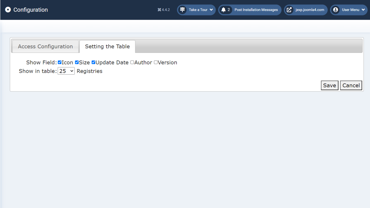 LogicalDOC Joomla Explorer Display Settings