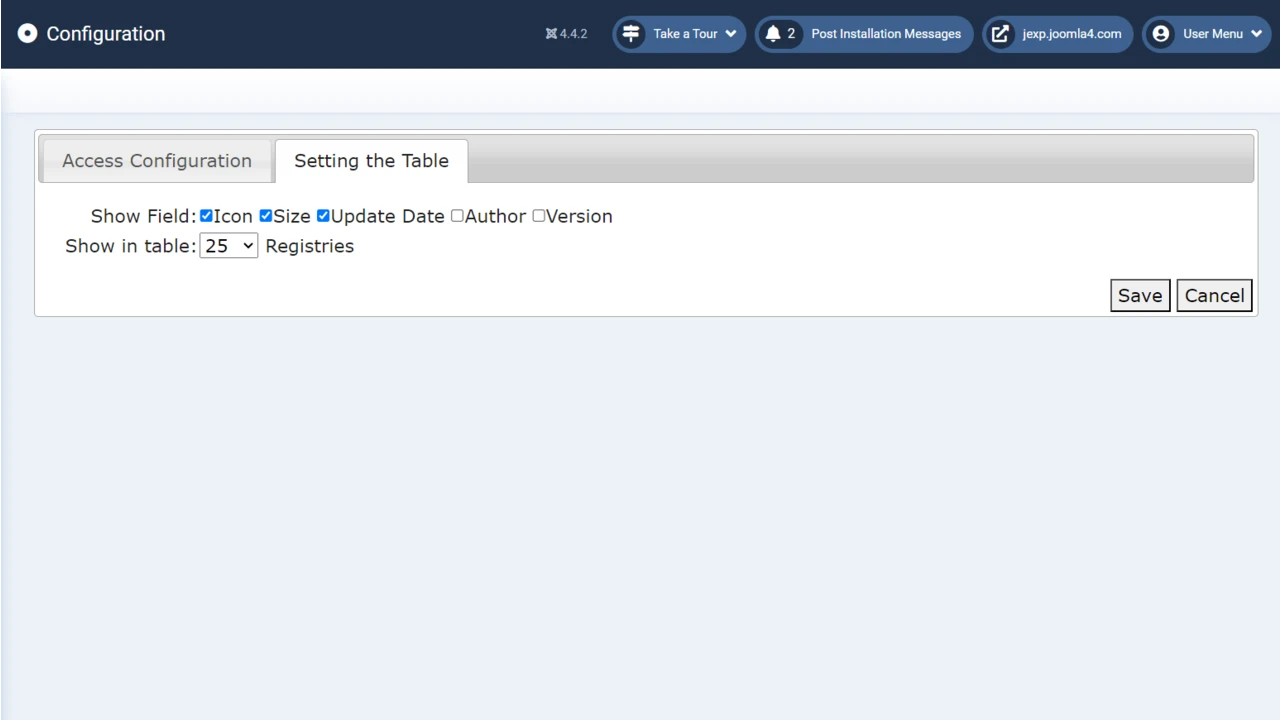 LogicalDOC Joomla Explorer Display Settings