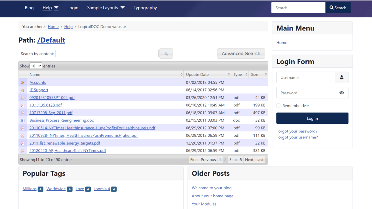 LogicalDOC Document Explorer on Joomla Frontend