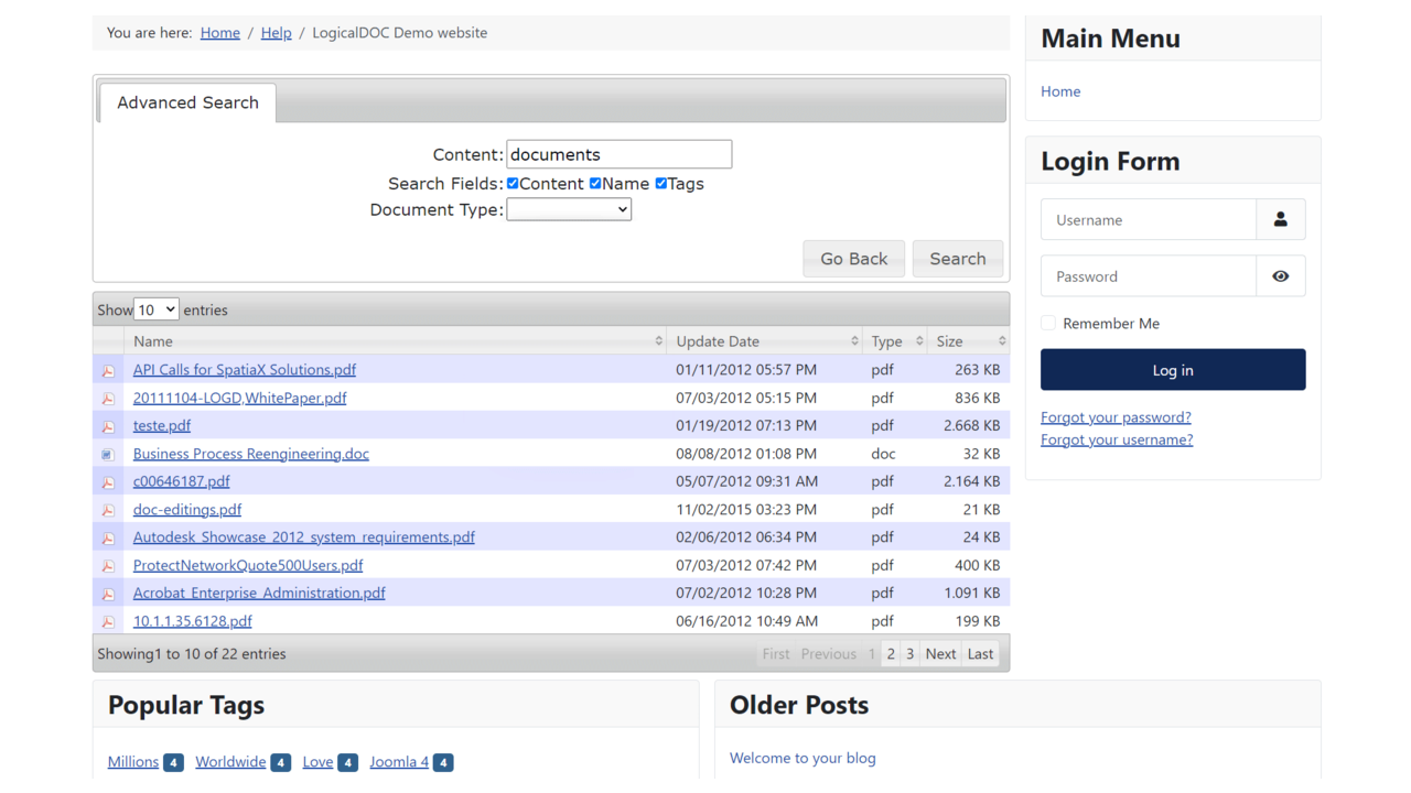 LogicalDOC Full-Text Search in Joomla