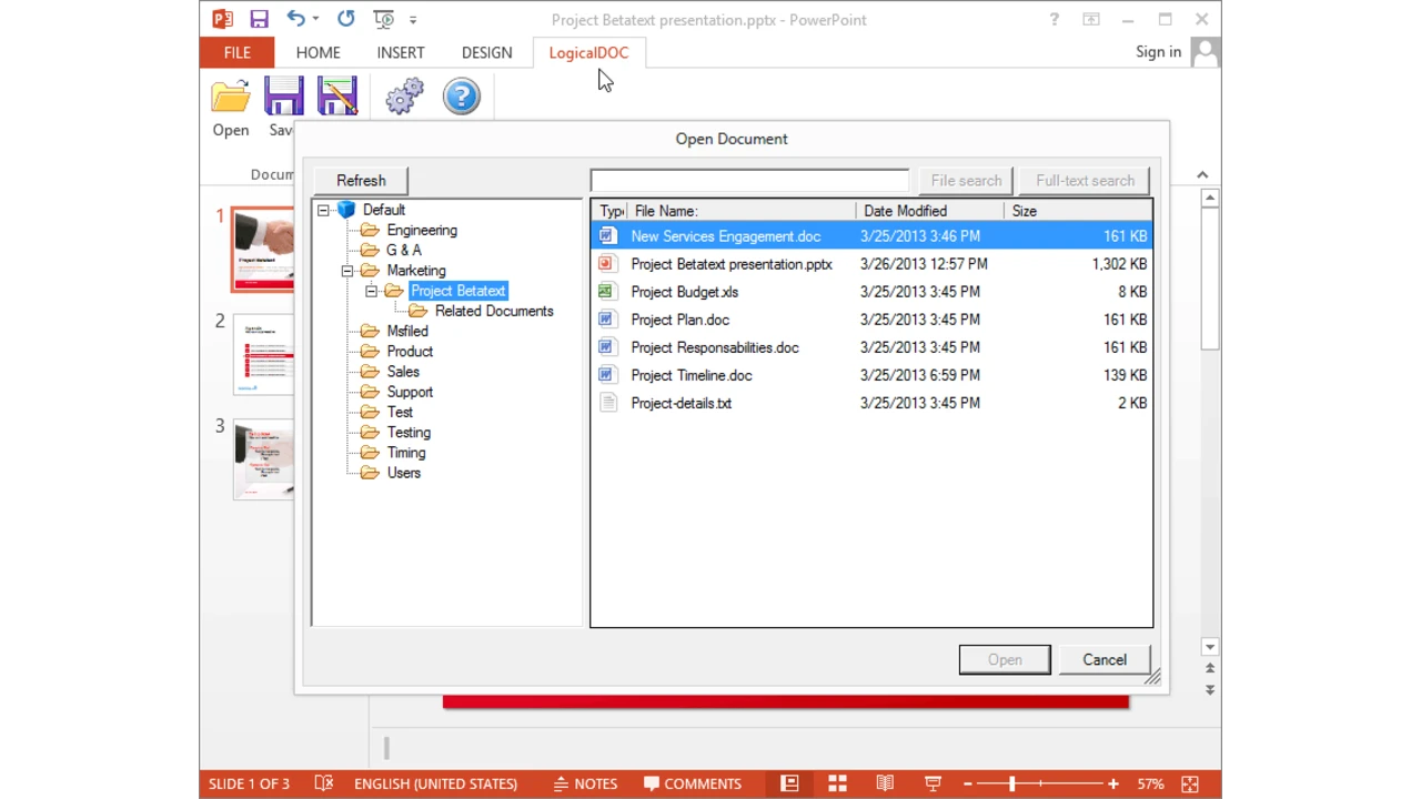 Open documents from the repository