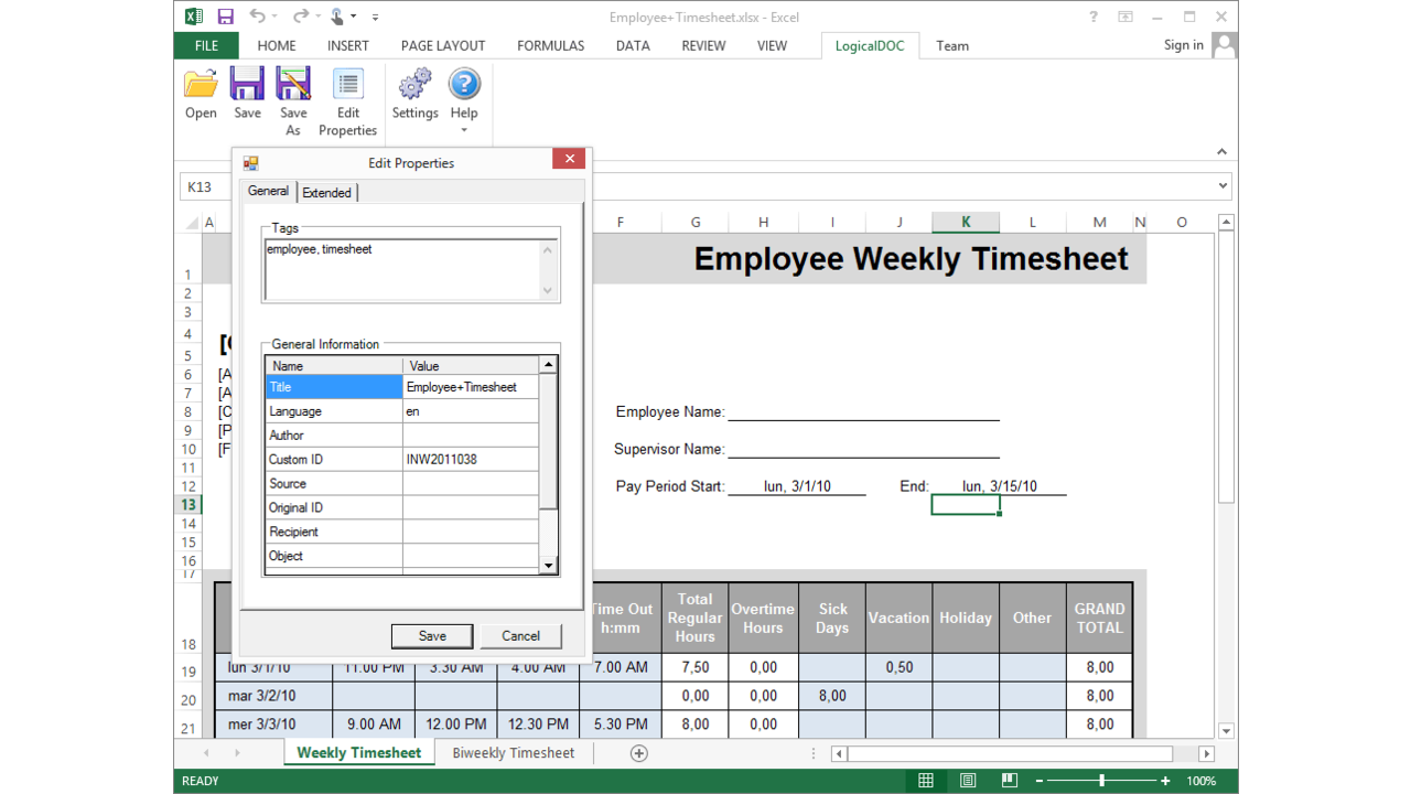 Edit document properties and tags