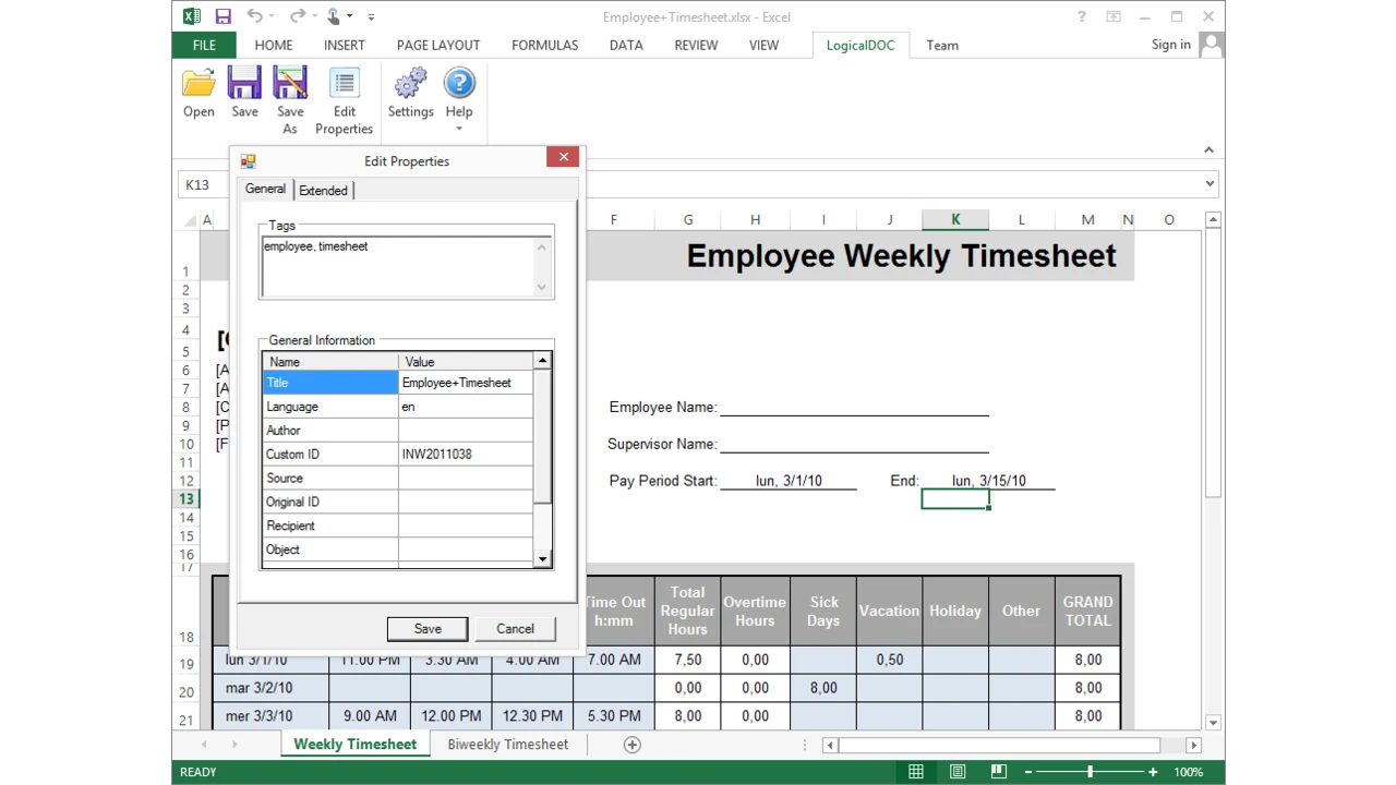 Edit document properties and tags