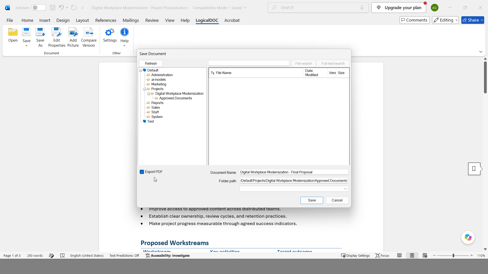 Save As and Export PDF