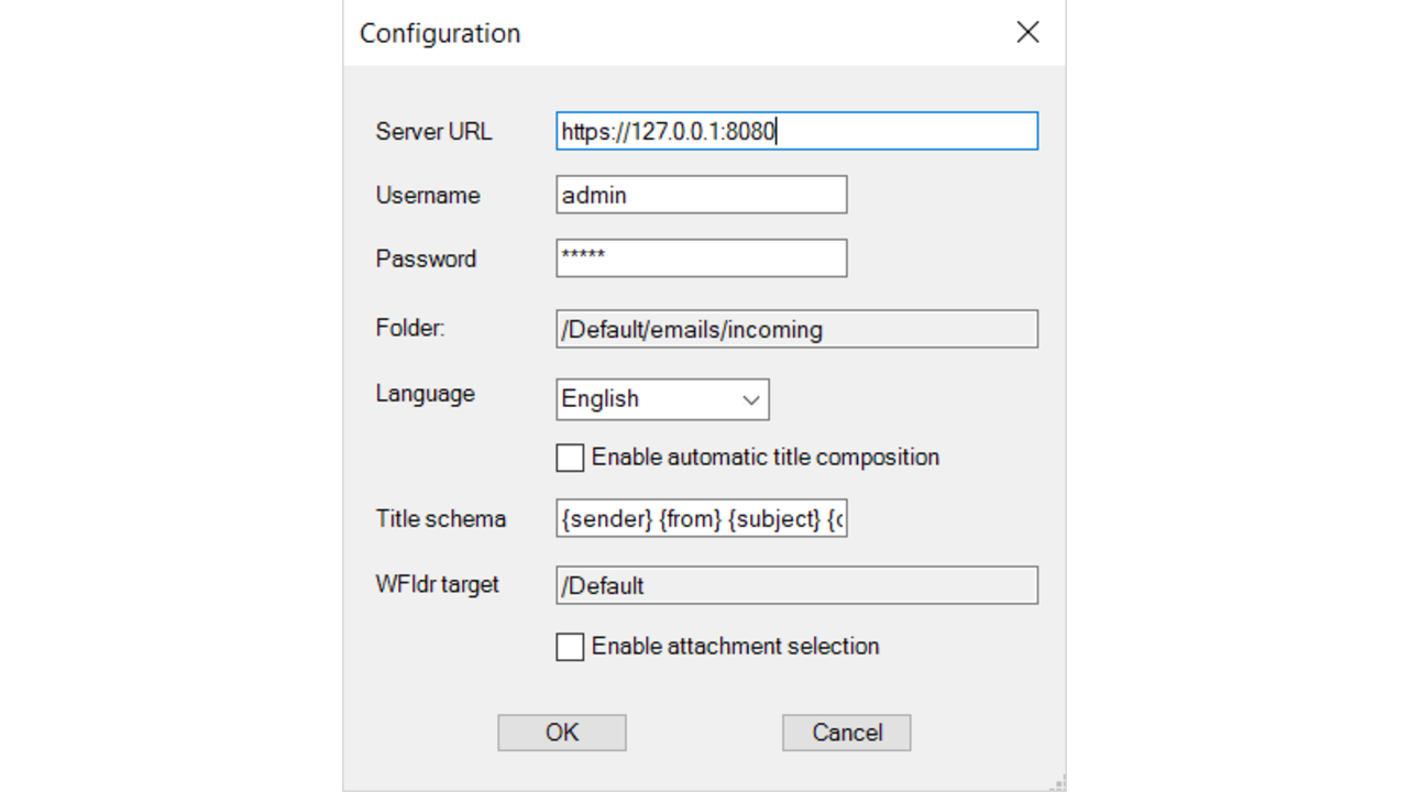 LogicalDOC Outlook Add-in Configuration Settings