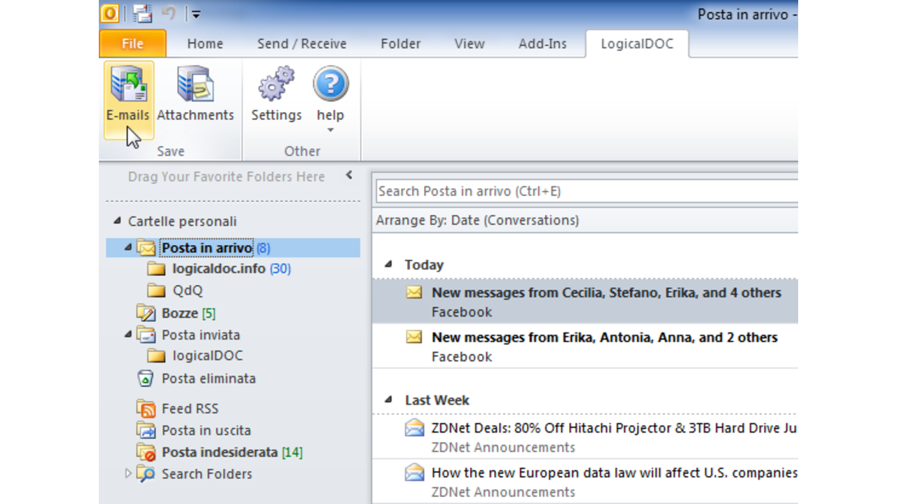 LogicalDOC Outlook Add-in Ribbon Integration