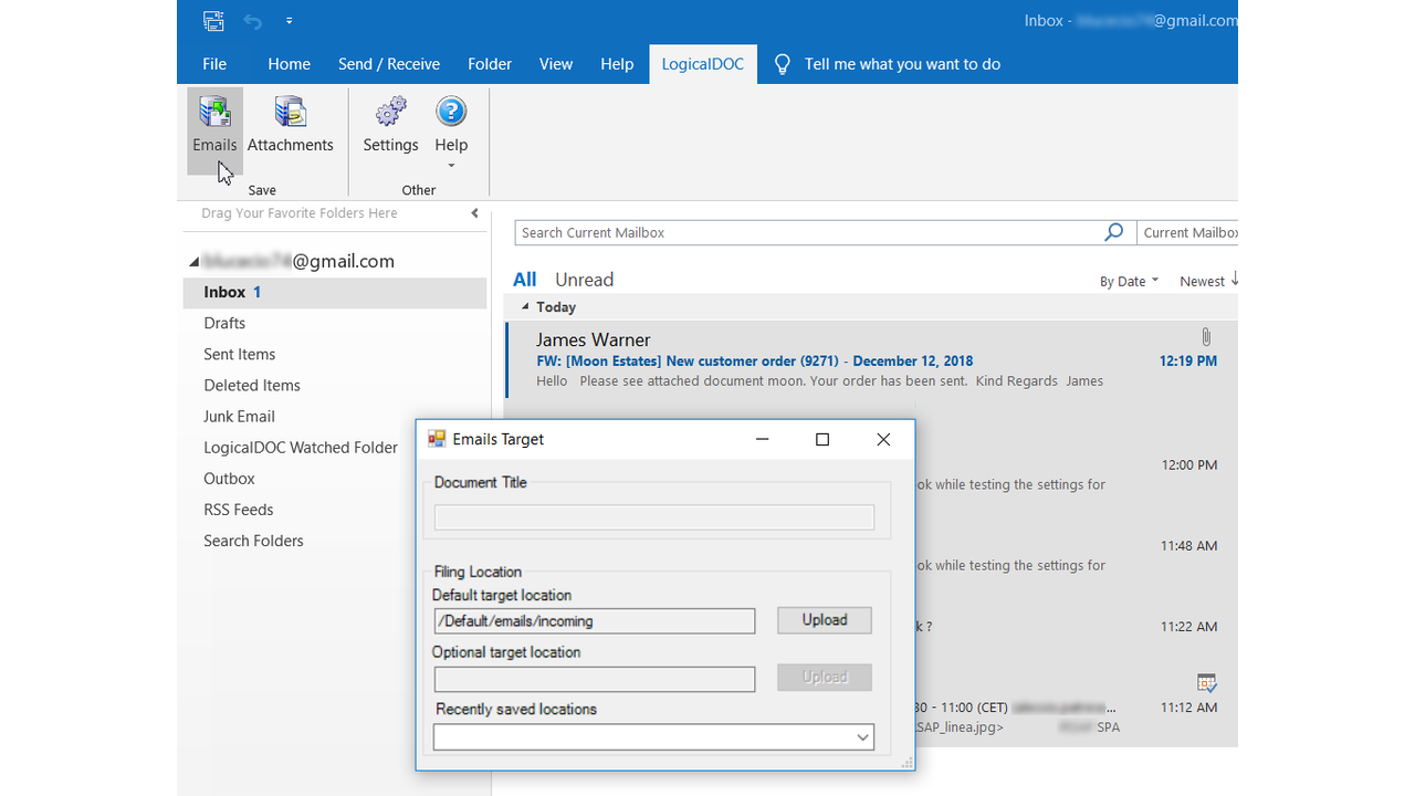 Select LogicalDOC Destination Folder from Outlook
