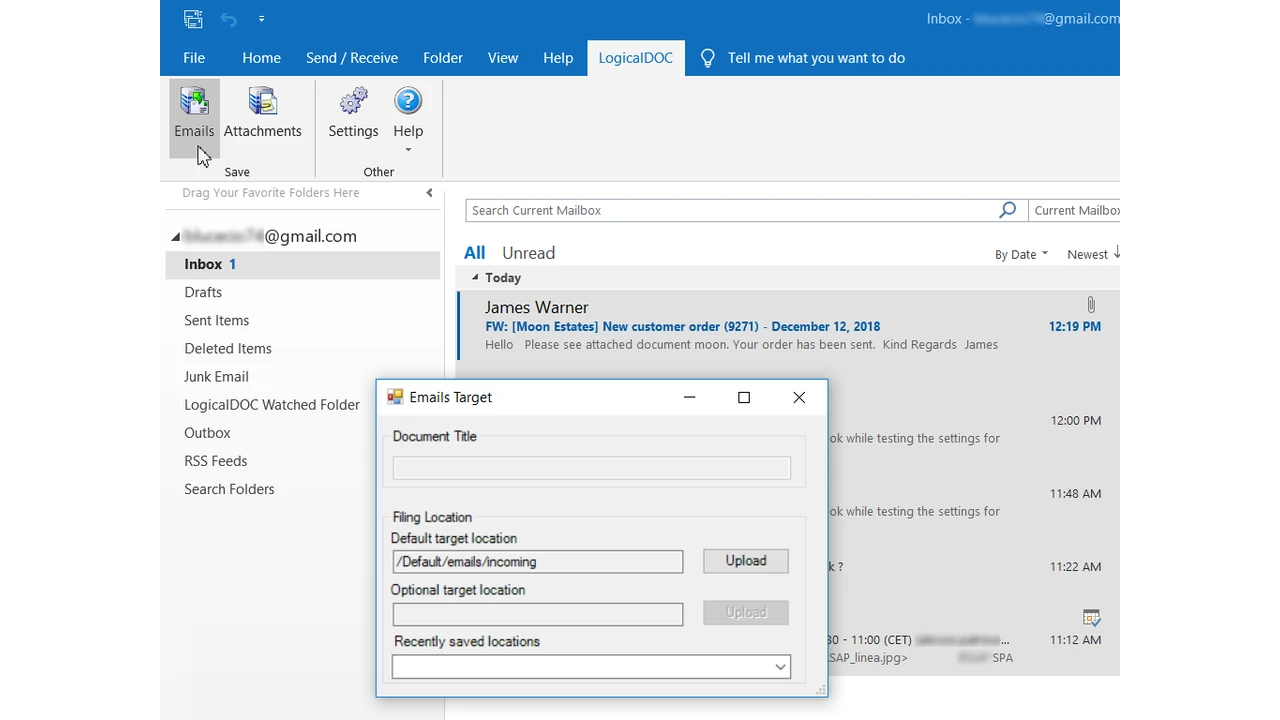 Microsoft Outlook Add-in – Storage Target