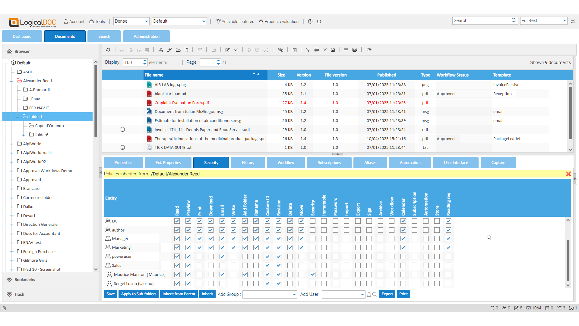 Folder Security Policies With Inheritance