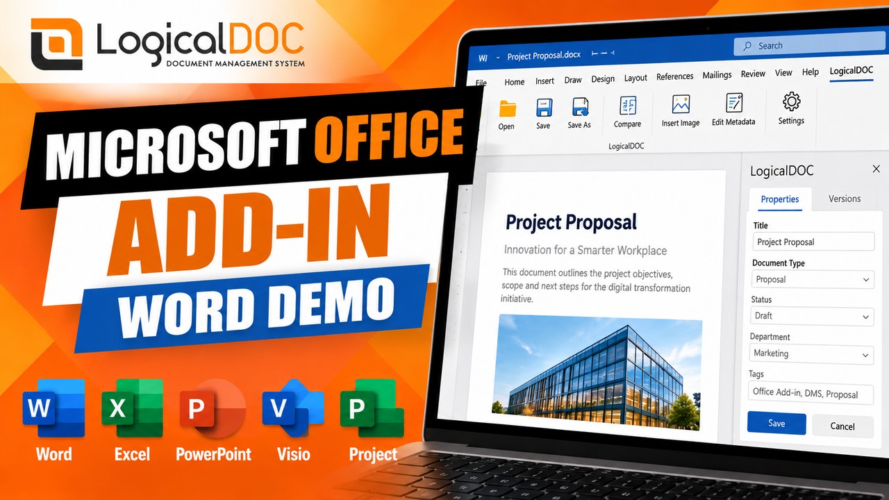 LogicalDOC Microsoft Office Add-in Word demo: Word integration, document editing and metadata management