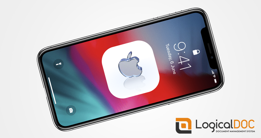 iPhone with iOS 12 and logo LogicalDOC