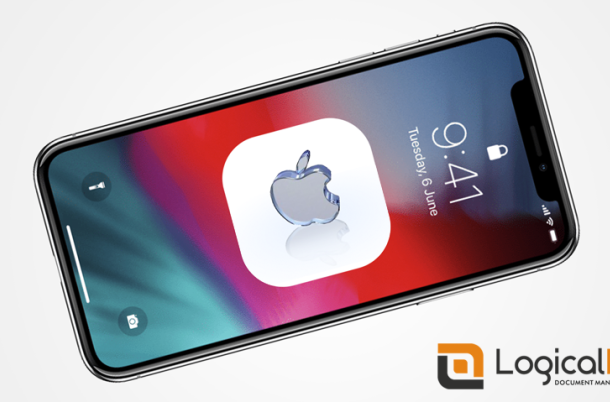 iPhone with iOS 12 and logo LogicalDOC