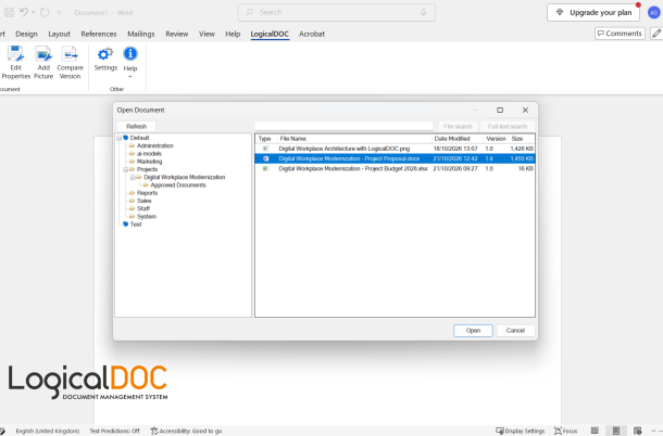 LogicalDOC Office Add-in 4.2.0 integration with Microsoft Office for document management