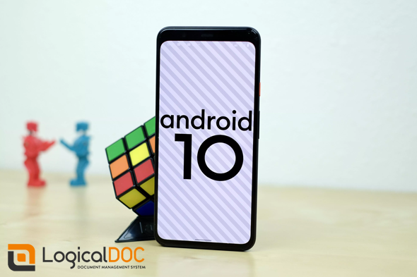 Smartphone with Android 10 and logo LogicalDOC