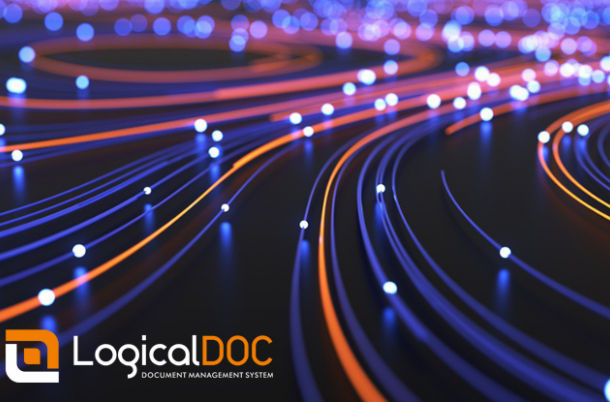 Sfondo astratto di fili e particelle luminose - logo LogicalDOC sistema di gestione documentale